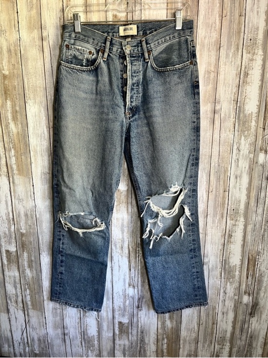 Agolde Denim - AGOLDE High Rise Lana Straight Leg Jeans Distressed Light Wash Cropped Size 26